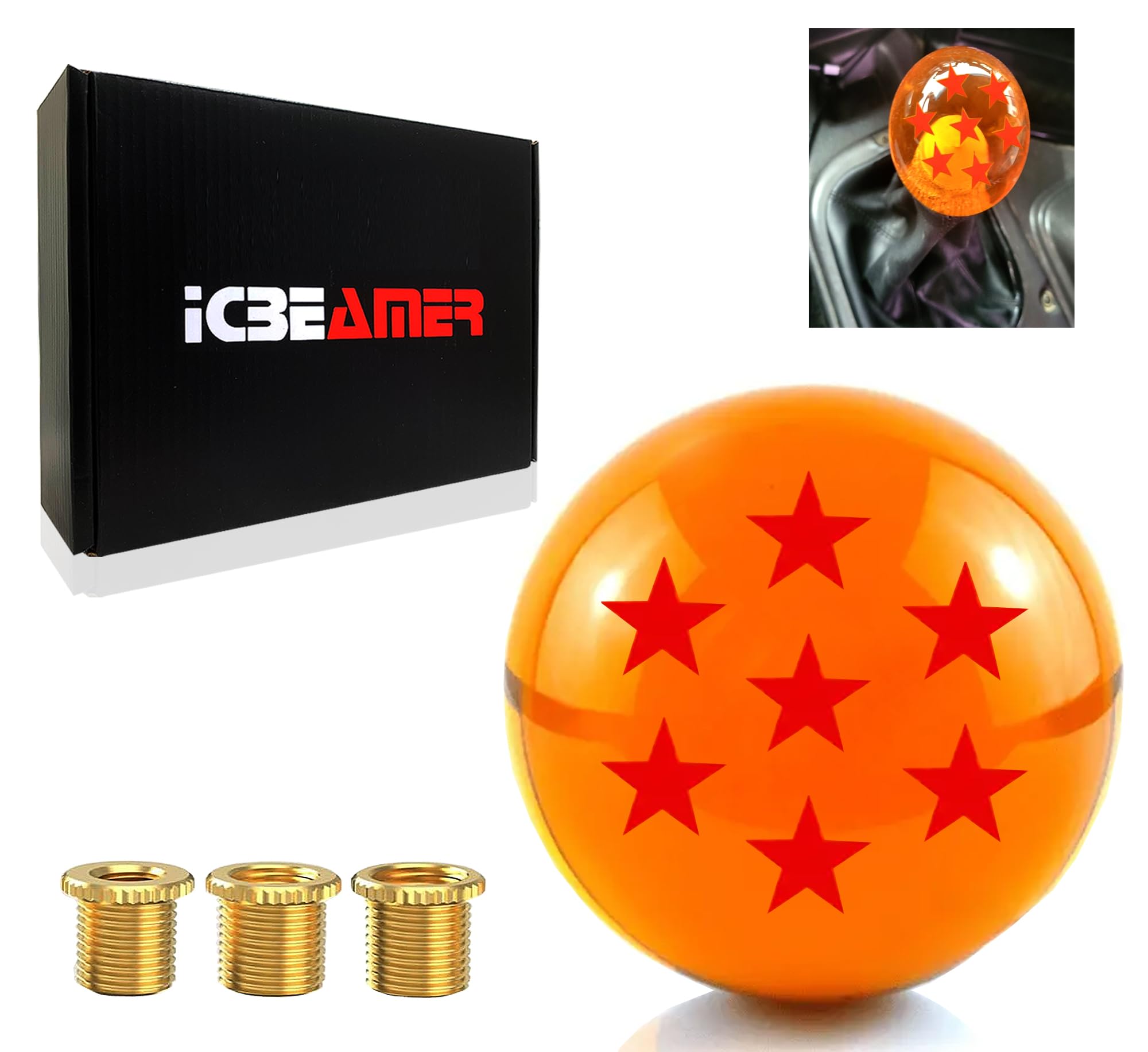 ICBEAMER Round Ball Shift Knob Universal Dragon Gear Shift Knob 5 6 Speed for Manual Automatic Vehicles with Adapters (7-Star)