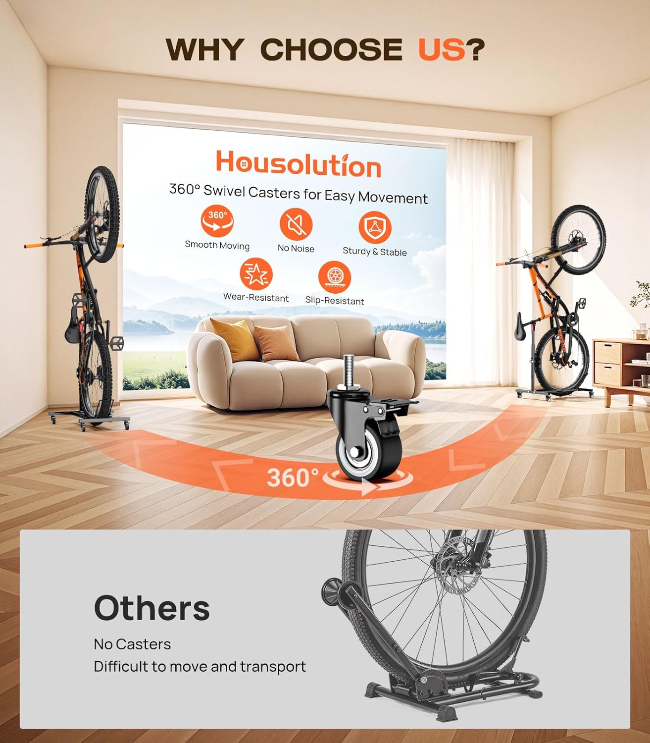 Housolution [1 PACK] Vertical Bike Stand with Wheels for Wheels up to 29" with Grabber Tool Magnetic Four-claw Picker