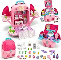 Mochila Casinha de Boneca e Kit Beleza 4 em 1 Infantil, Brinquedo com Luz e Som para Menina de 3 a 7 Anos, Presente Educativo Criativo para Natal e Dia das Crianças (Edição Doceria)