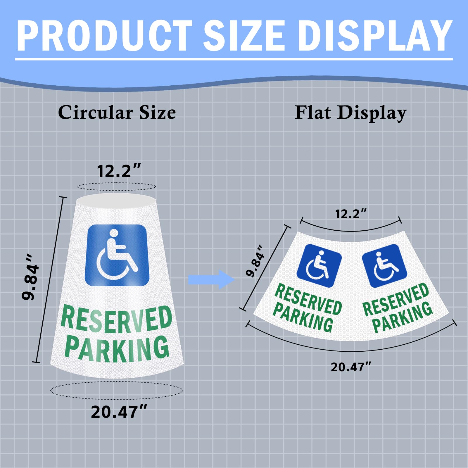 Handicap Reserved Parking Cone Sleeve - Wheelchair Accessible High Visibility Safety Traffic Cone Reflective Collar Signs for Parking Lots, Roads, Garages, and Events (Handicap Reserved Parking)