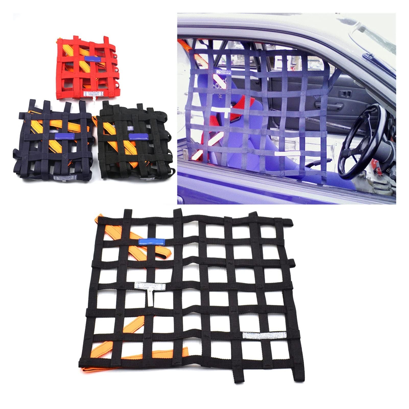 Meng Meng Red De Seguridad Para Coches De Rally (50x43cm): Nylon Resistente En Rojo, Azul O Negro