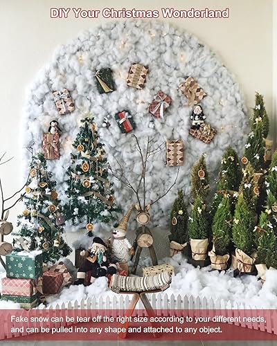 Vista 17 de Decoración de nieve falsa de Navidad, decoración de nieve artificial esponjosa, resistente al fuego, manta de nieve de algodón para interiores