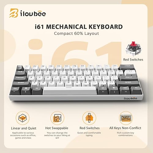 Miniatura 2 de iLovBee i61 Teclado mecánico 60 por ciento, teclado RGB con cable para juegos, 61 teclas compacto mini teclados personalizados para jugadores de