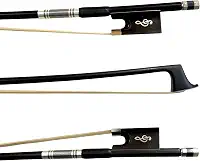 Arco Profissional Fibra de Carbono Liso Preto para Violino 4/4 - Talão Ébano Clave sol Crina Mongólia