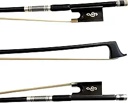 Arco Profissional Fibra de Carbono Liso Preto para Violino 4/4 - Talão Ébano Clave sol Crina Mongólia
