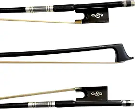 Arco Profissional Fibra de Carbono Liso Preto para Violino 4/4 - Talão Ébano Clave sol Crina Mongólia