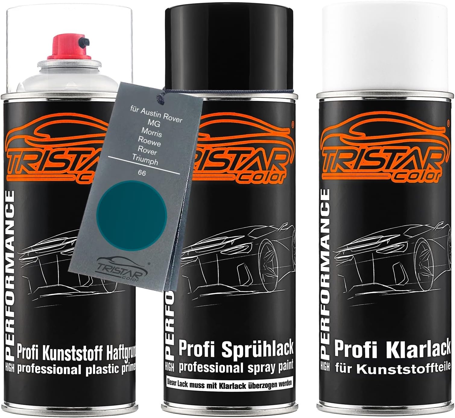 TRISTARcolor Car paint Spray can set for plastic bumper for Austin Rover/MG/Morris/Roewe/Rover/Triumph 66 Valencia Blue Primer base coat clear coat with plasticizer spray can