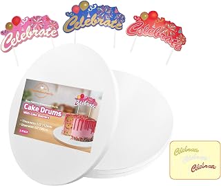 14 Inch Cake Drums with Banner Cake Topper-Cake Board Round White(3-Pack) 1/2 Inch Thick Cake Boards Sturdy, Greaseproof for Birthday Wedding Multi-Tiered Party Cake Boards by GoldenBakeryFamily