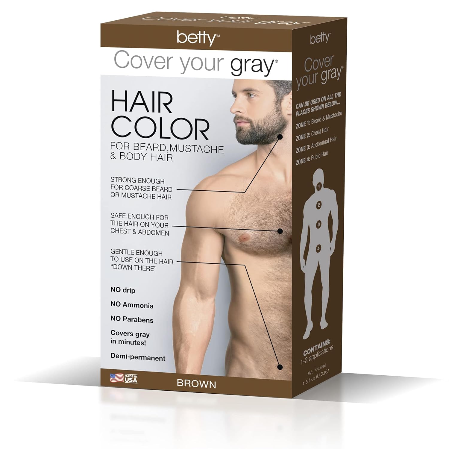 Betty Cover Your Gray Mens Hair Color for Beard, Mustache &amp; Body Hair - Brown