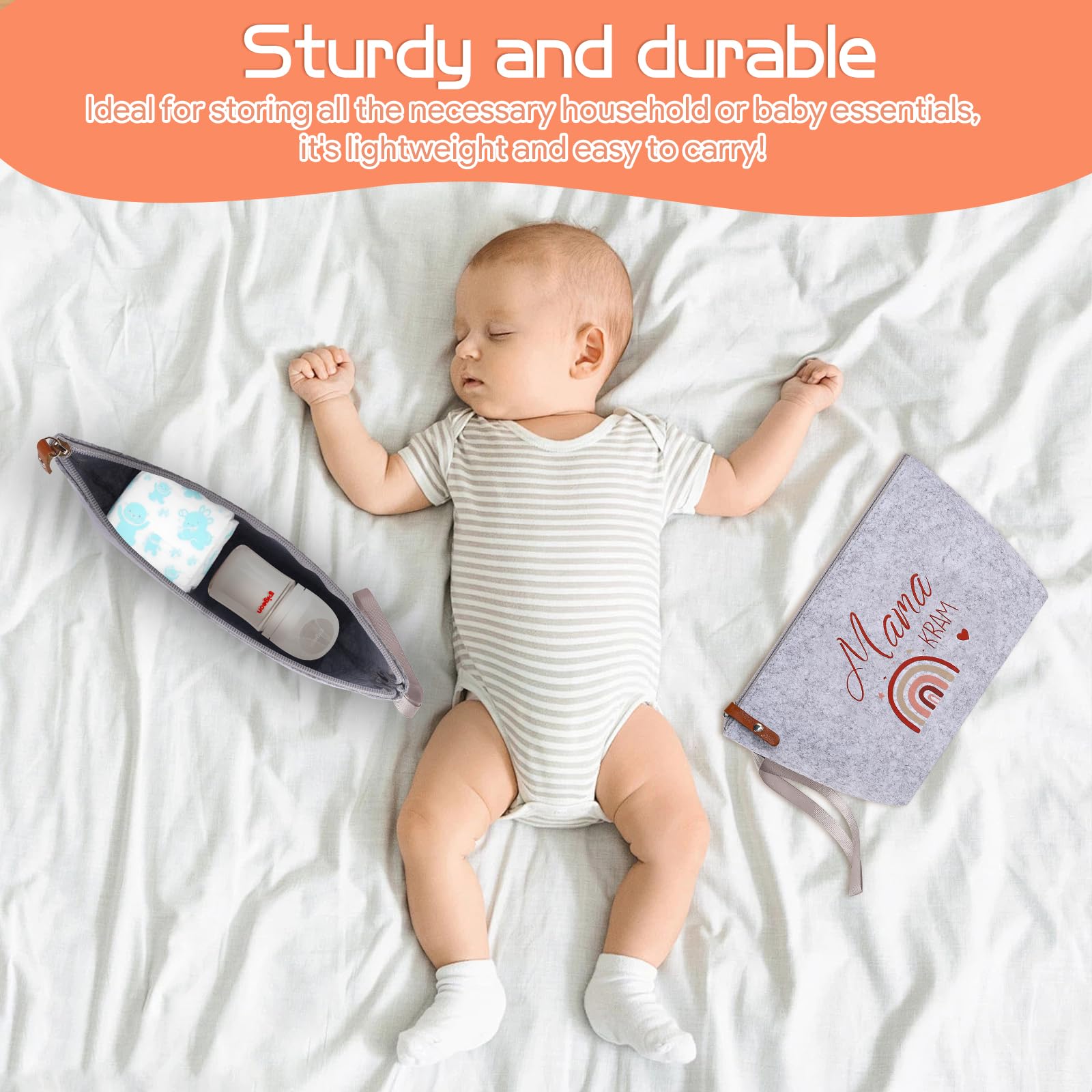 Trousse de Maquillage en Feutre Gris Clair pour Femmes Enceintes Cadeau de Naissance Baby Shower