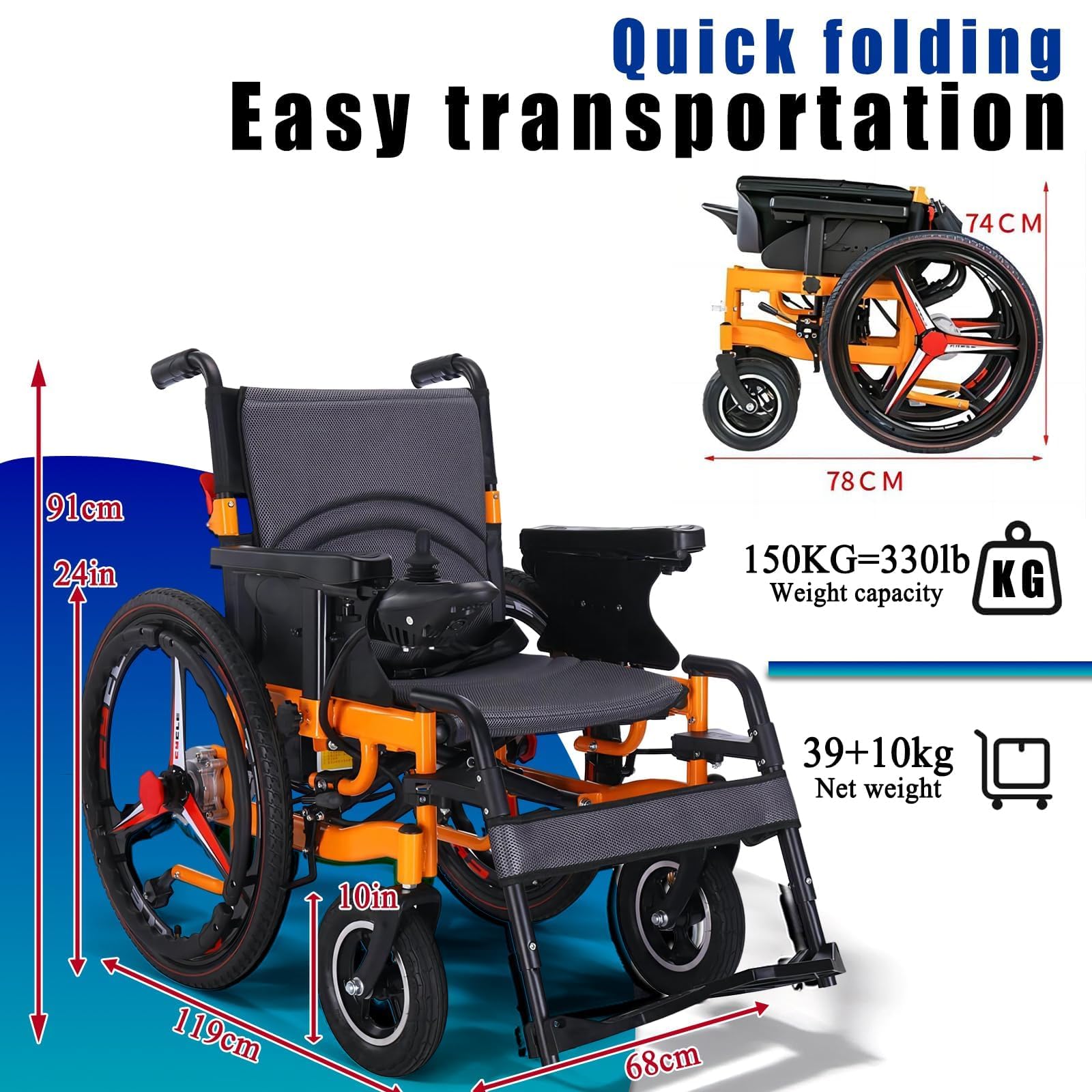 Silla de ruedas eléctrica plegable para adultos, silla de ruedas motorizada plegable con motores duales, scooters de movilidad motorizados para personas mayores, tamaño de viaje
