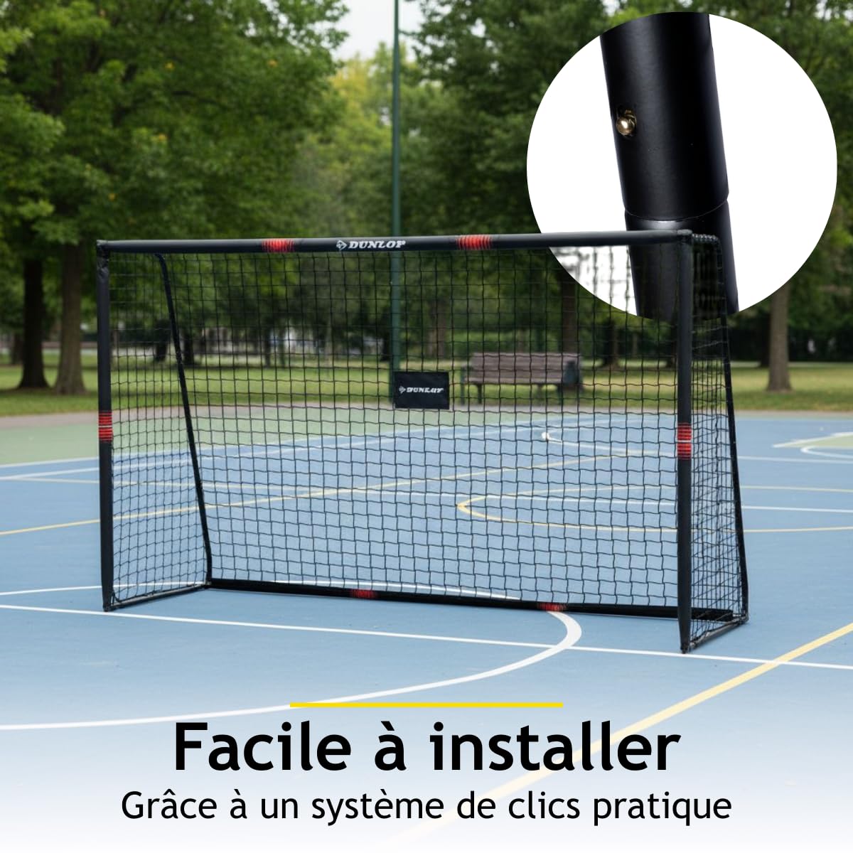 Dunlop Fußballtor - 240 x 160 x 85 cm - Metall - Fußballtrainingszubehör für Alle Altersgruppen - Einfache Montage - Schwarz/Rot