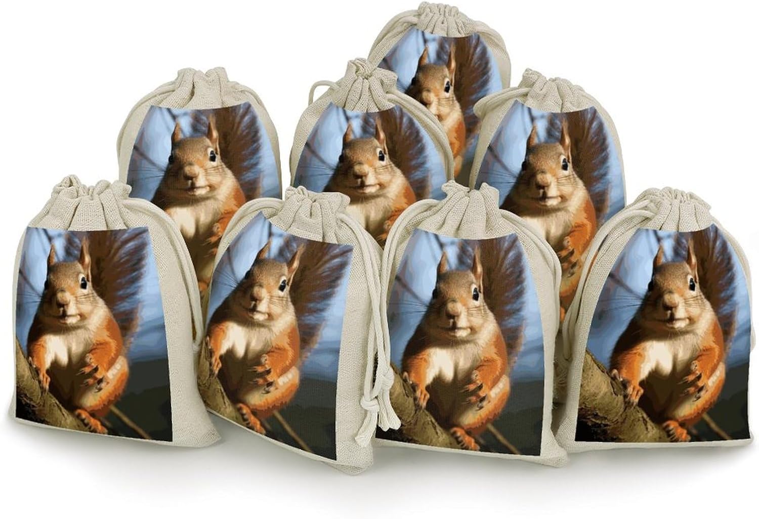 QMKFWT Squirrel Funny Animal Drawstring Pouches Small Bulk Cotton Burlap Storage Bags Reusable Muslin Sachet Bag for Candy, Toys, Jewelry, Treats, Birthday Party Favors