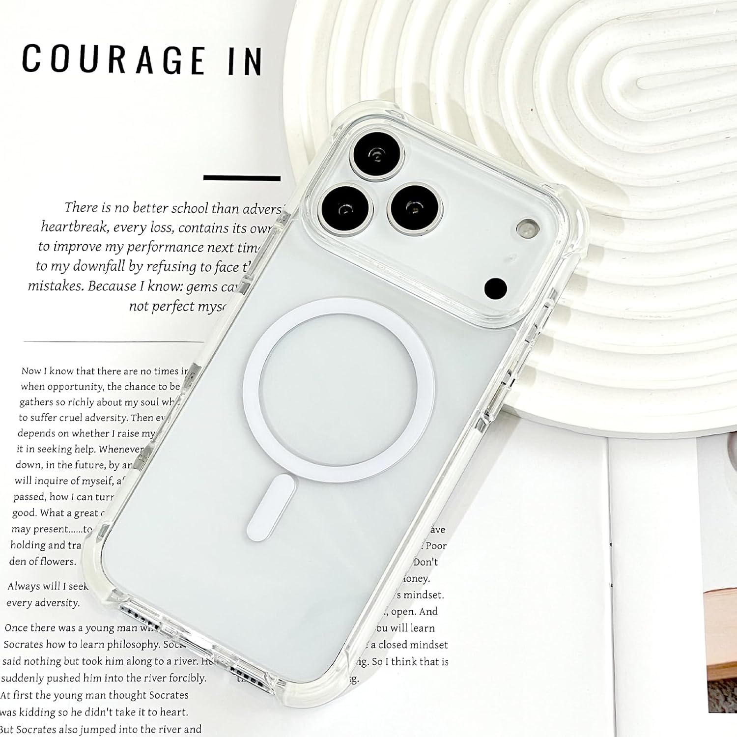 SAKUULO Magnetic Case for iPhone 17 Pro Max Compatible with Magsafe, Slim Anti-Slip Military Shockproof Protective Bumper Clear Cover 6.9 Inch for Women Men, White