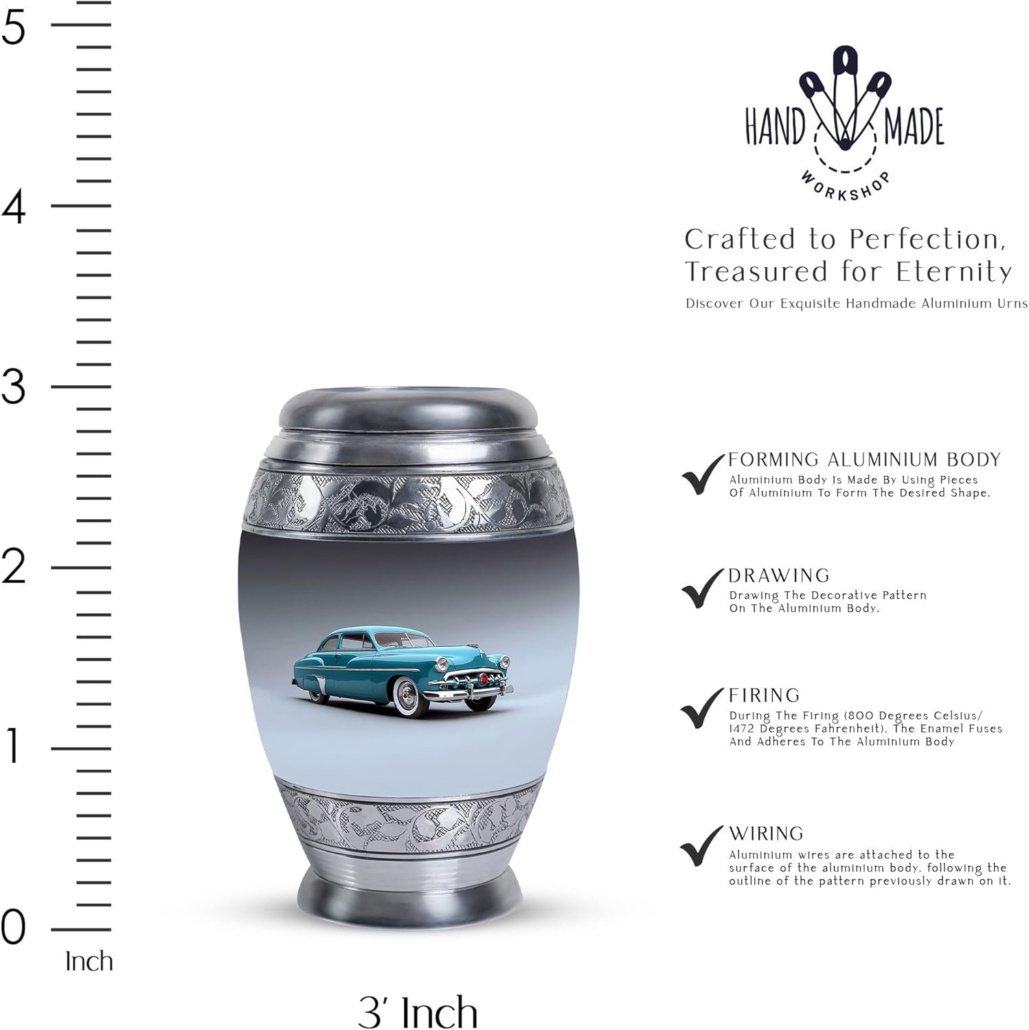 Blue Car Urns for Human Ashes Adult Man - Burial Urn Keepsakes for Dad, Funeral Urn for Spiritual Goodbyes - Ashes Holder - Tiny Cremation Urns for Men Burial in Ground 3 Inch