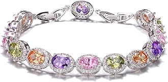 Oval Ladies Tennis Bracelet inlay Garnet White Topaz Amethyst Citrine Peridot Pink Topaz 7 to 8 inch