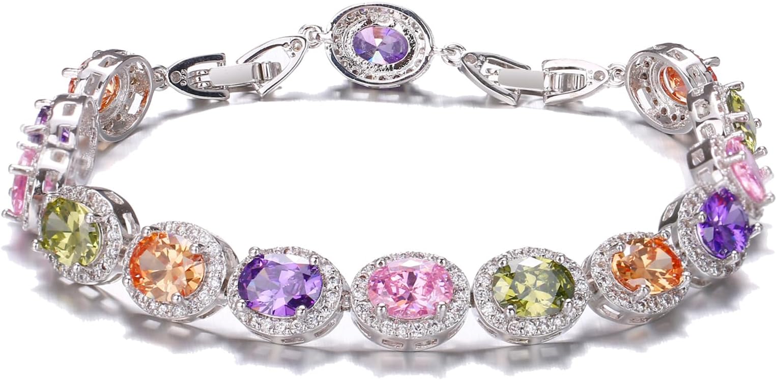 Oval Ladies Tennis Bracelet inlay Garnet White Topaz Amethyst Citrine Peridot Pink Topaz 7 to 8 inch