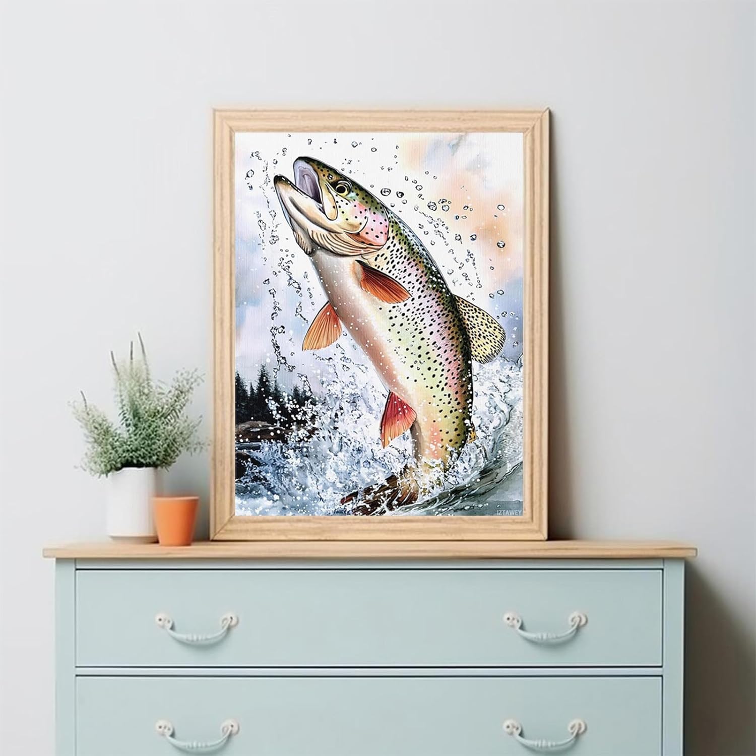 Rainbow Trout Canvas Wall Art, Colorful Fish Splash Poster Prints, Nature Wall Art Home Decor For Living Room, Bedroom, Kitchen, Unframed 12x16inch image 3