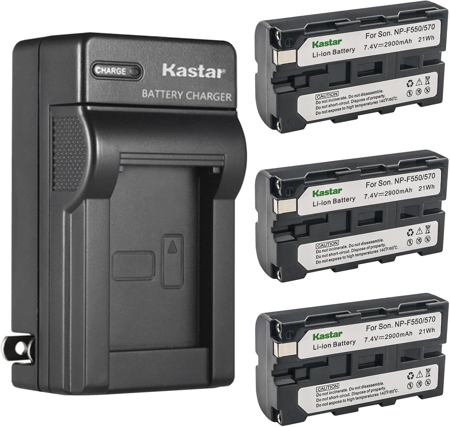 Kastar 3-Pack Battery and AC Wall Charger Replacement for Sony DSC-CD100 DSC-CD250 DSC-CD400 DSC-D700 DCR-VX1000 DCR-VX2000 DCR-VX2000E Camera, Sony NP-F550 NP-F570 NP-F770 NP-F970 Battery