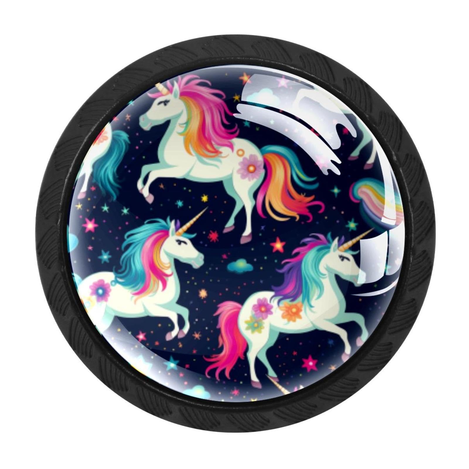 Chenzzzz Multicolored 03 4 Pieces Rainbow Unicorn Drawer Knobs, 35Mm Black Cabinet Knobs, Drawer Pulls And Knobs, Dresser Drawer Knobs, Cabinet Hardware Kitchen Cabinet Knobs