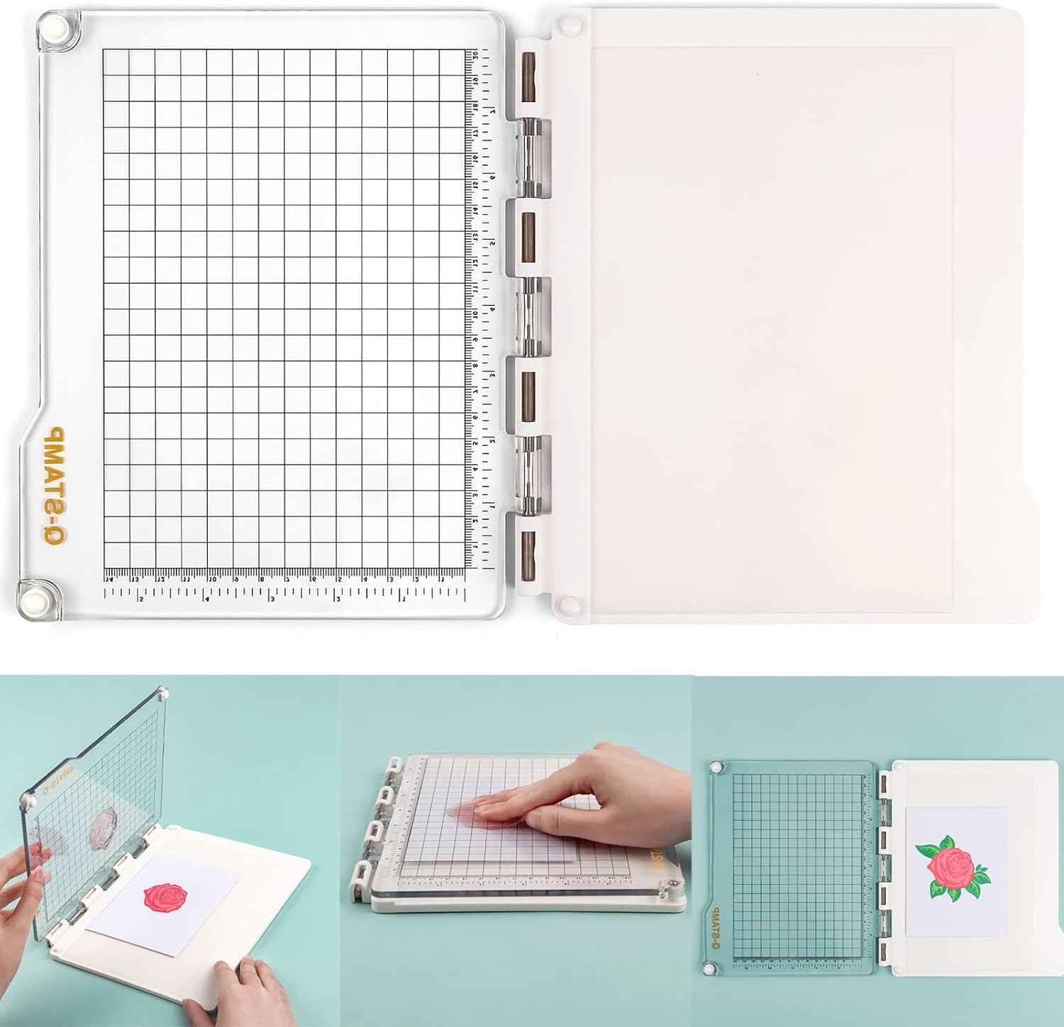Stamp Platform Tool for Accurate Craft Stamping, Stamp Positioner Tool for Card Making DIY Scrapbooking, Stamps Positioning Tool with Grip Mat for Inking Clear Stamp, Stamping Tool Crafts Supplies