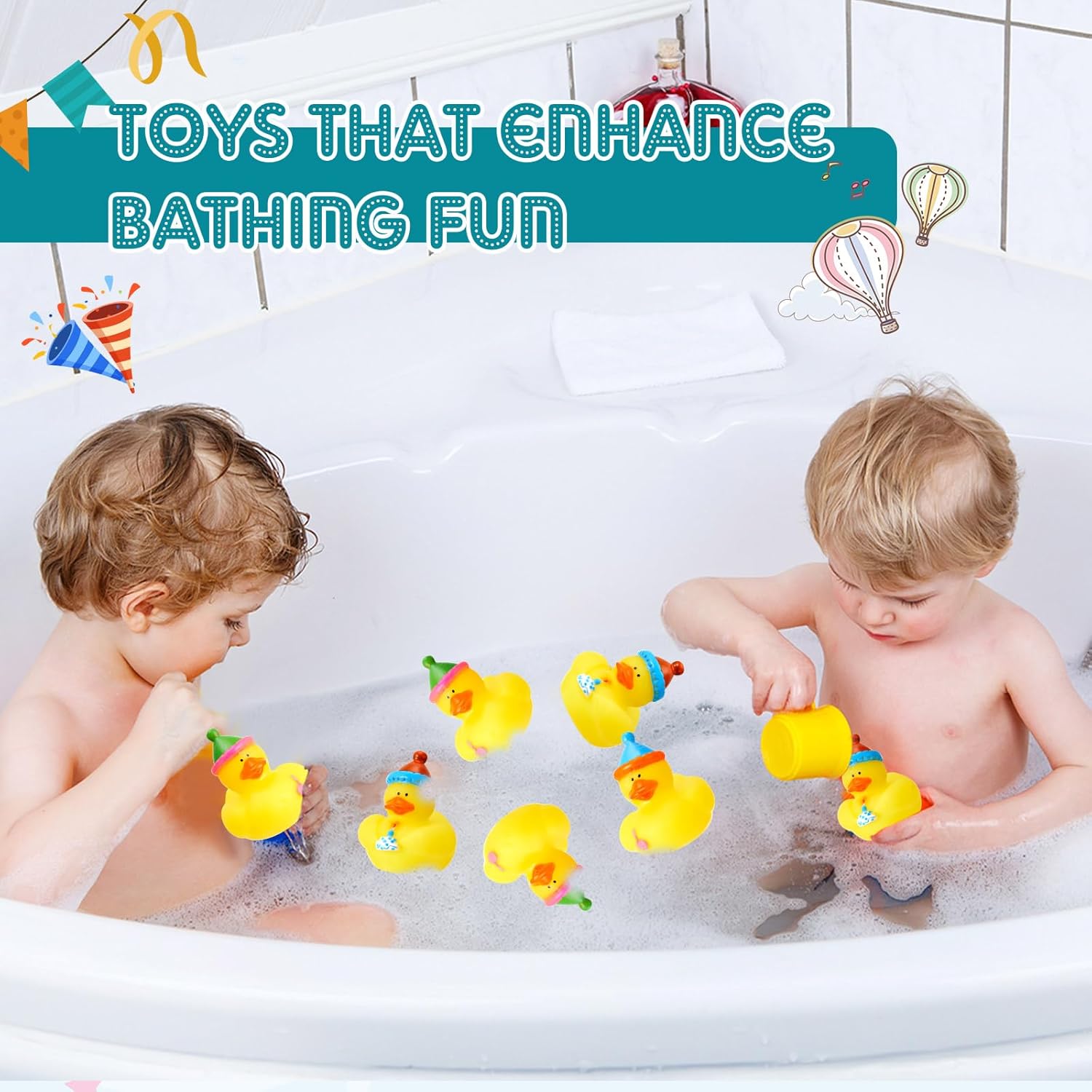 Deekin 50 Pcs Birthday Rubber Ducks Party Rubber Duck 2 Inch Small Rubber Ducks Mini Rubber Duckies Safe Bathtub Bathing Toy Party Favors Birthday Gifts for Baby Shower, Pool, New Year, Christmas