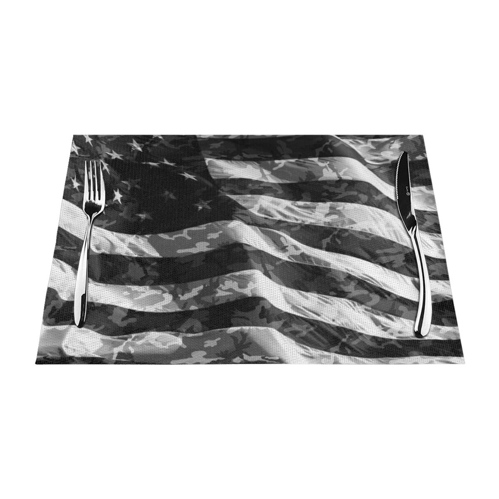 PVC Placemat Set of 1 PCS, 45x30 CM, Camo American Flag Printed Non-Slip Heat Resistant Place Mats for Kitchen Dining Table Indoor Outdoor