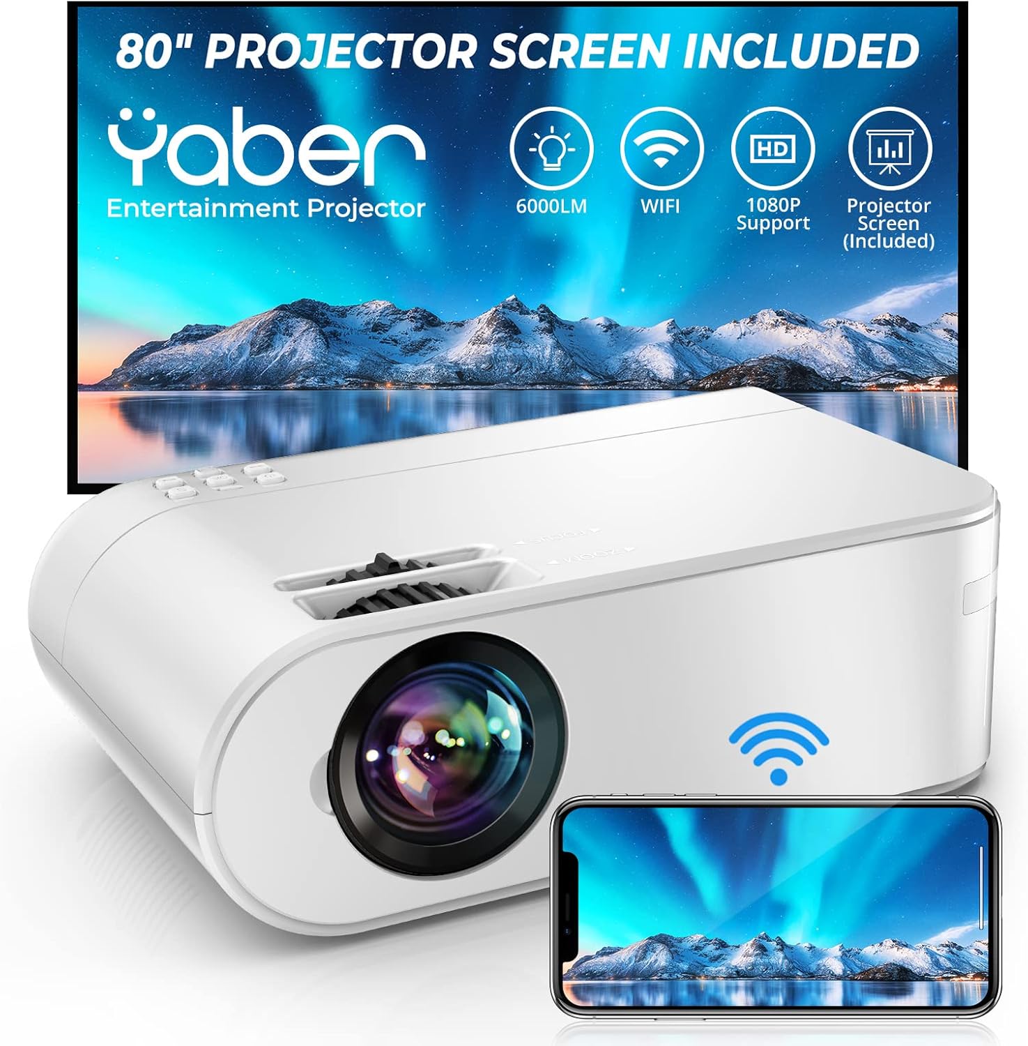 YABER WiFi Projector Mini Portable Projector 6000 Lumen 1080P Supported FullHD Projector 236