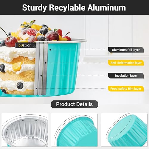 Miniatura 3 de EUSOAR Tazas de aluminio para hornear con tapas, 30 piezas de 5 onzas desechables de papel de aluminio Ramekins para cupcakes para hornear, envases