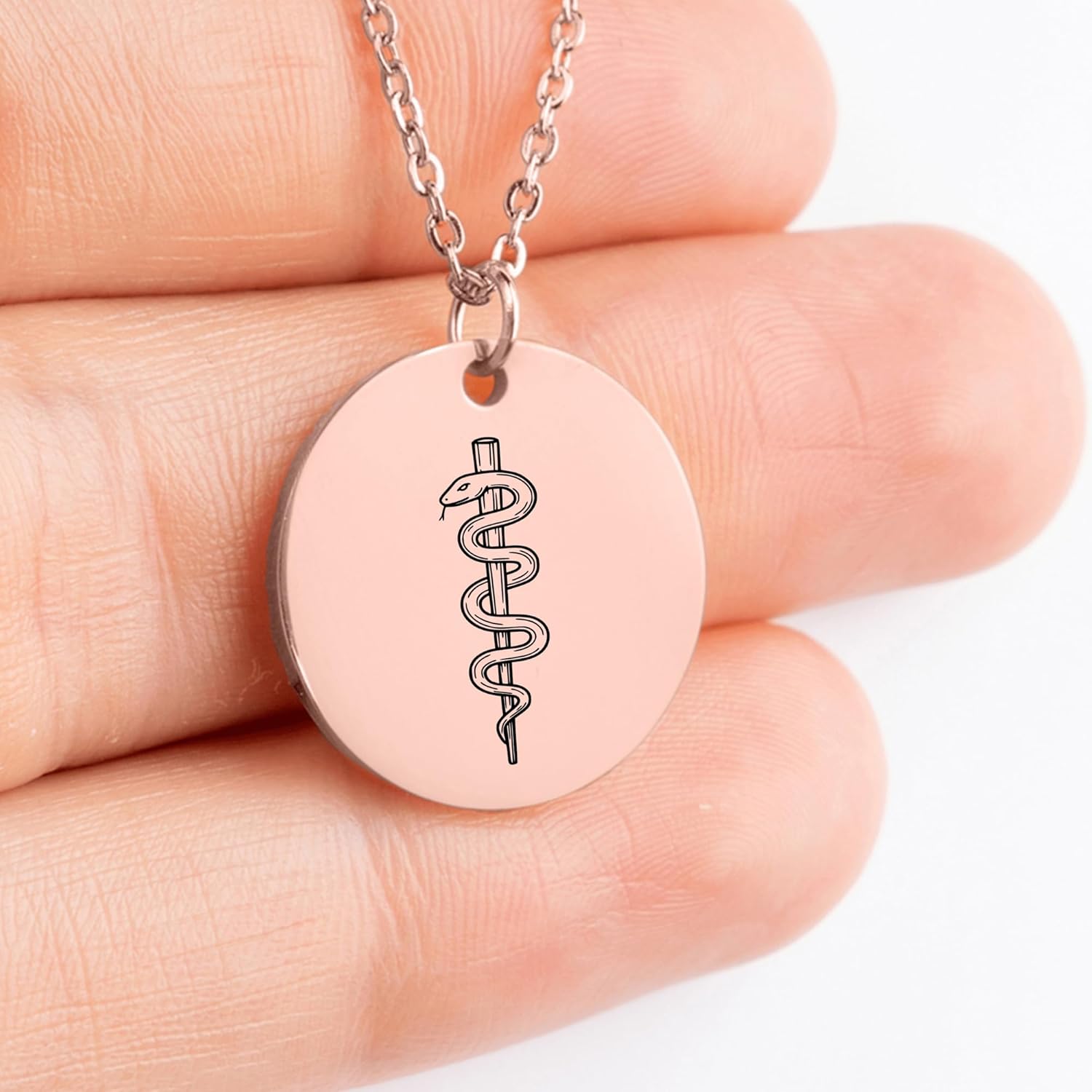 Rod of Asclepius Necklace - Medical Symbol Pendant - Personalized Doctor Gift - Custom Engraved Charm Jewelry - Nurse Graduation Present