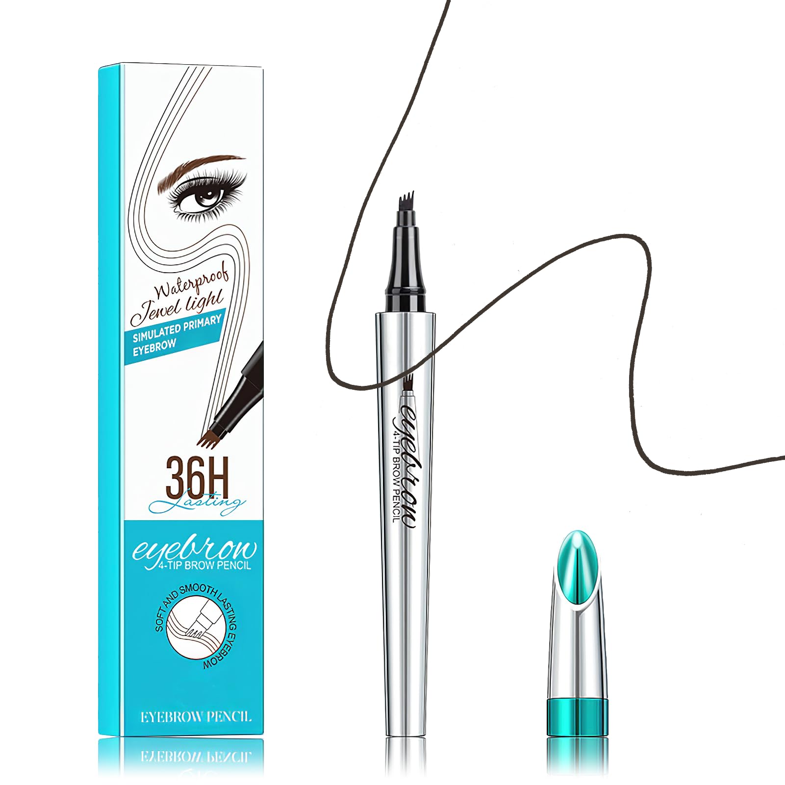 Lápiz de Cejas Líquido Impermeable con 4 Puntas para Microblading - Lápiz para Cejas de Larga Duración, Aspecto Natural, Fácil de Aplicar et Eliminación, Apto para Todas las Formas de Cejas