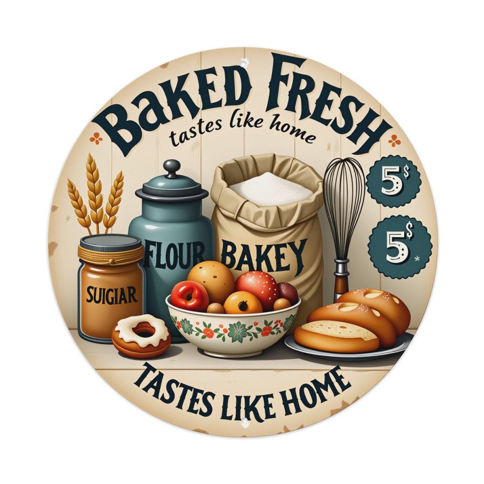 Baked Fresh Tastes Like Home Flour Sugar Bakery Metal Tin Sign Plaque