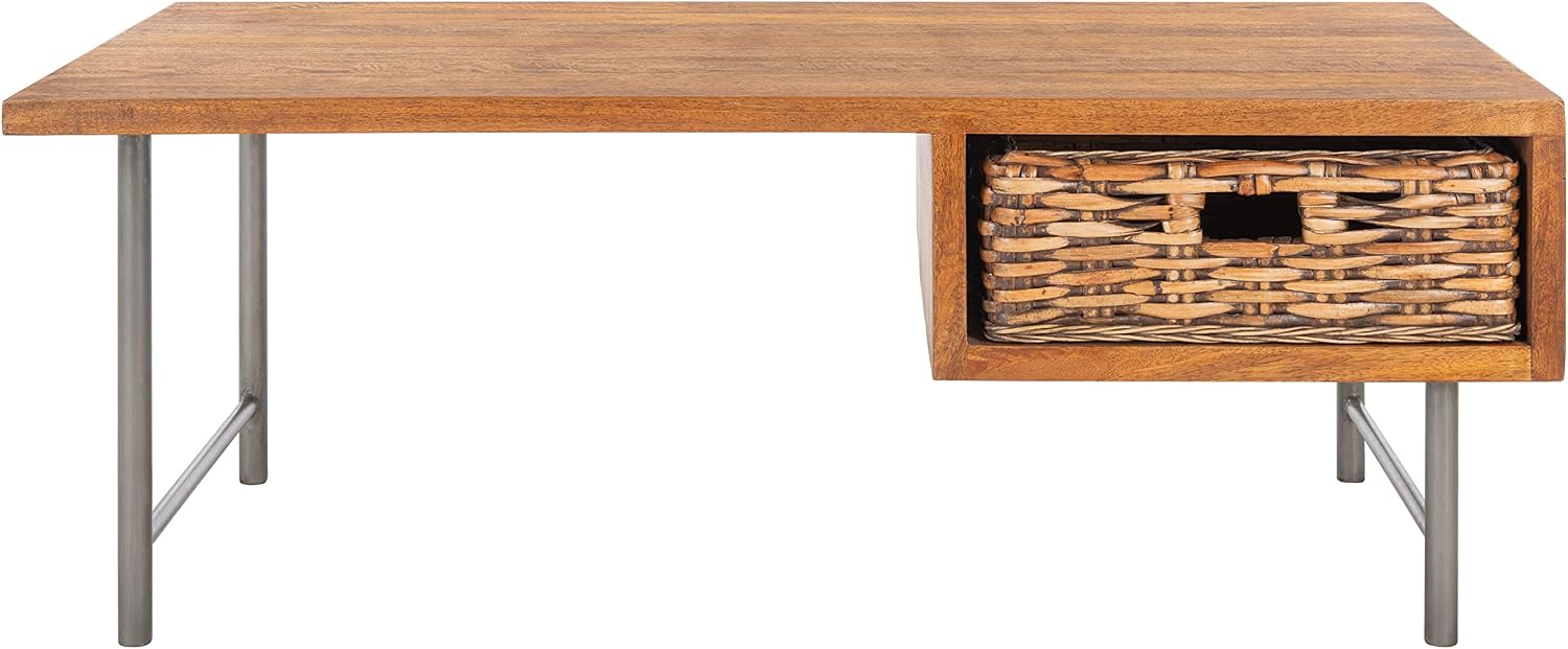 SAFAVIEH Home Collection Allester Brown Rattan/Black 1-Drawer Living Room Coffee Table