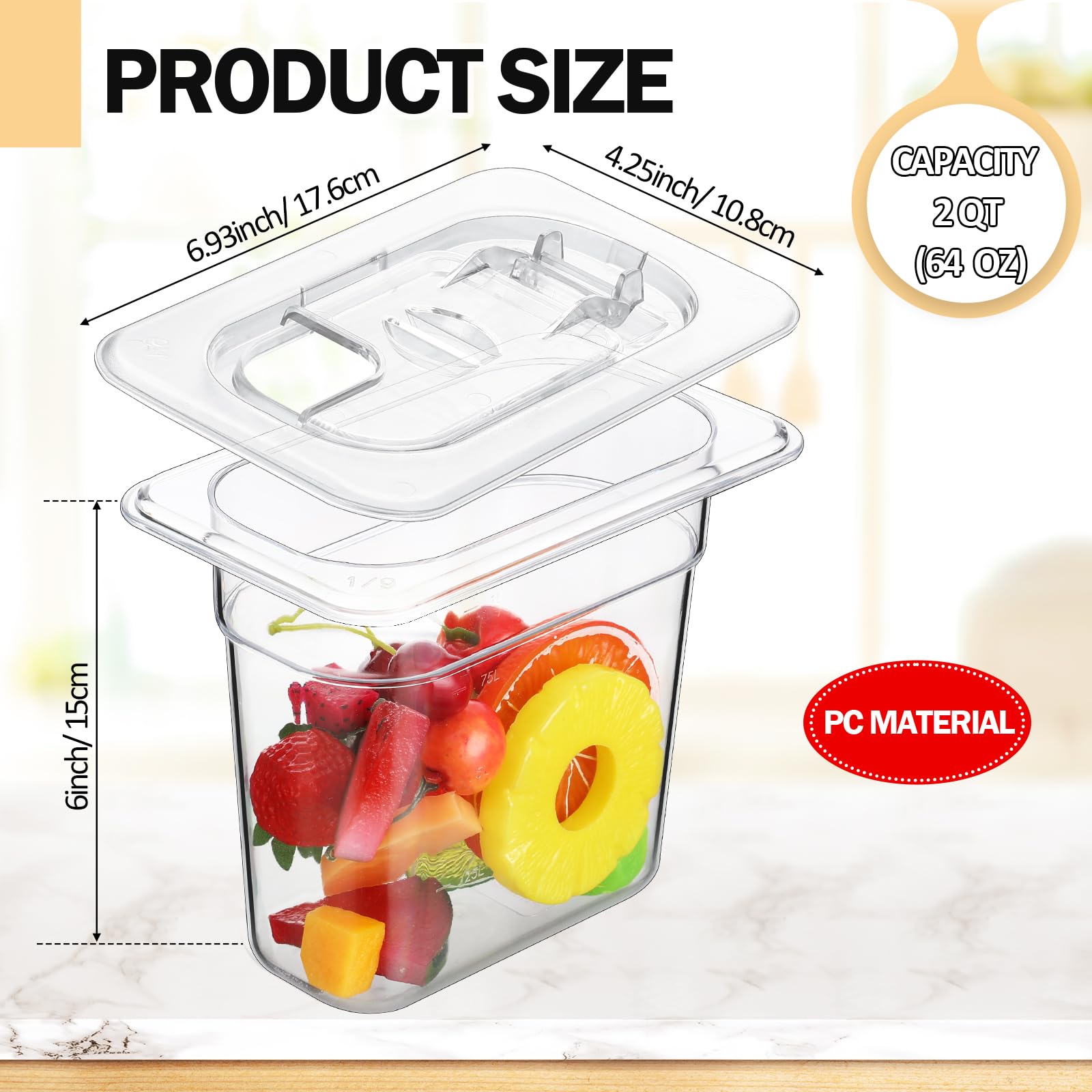 Geetery Confezione da 12 padelle in policarbonato con coperchio, impilabili, in plastica trasparente, contenitori per alimenti per ristoranti, con coperchi incernierati, per forniture alberghiere