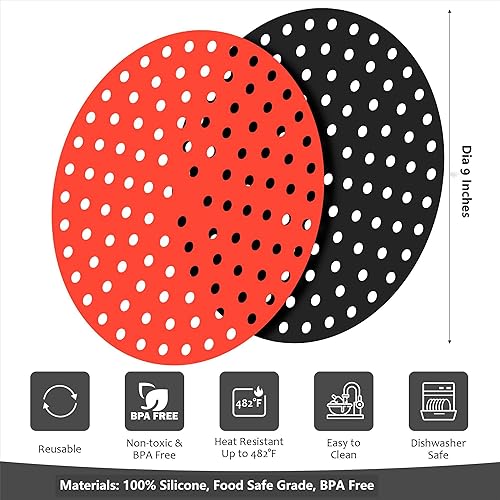 Miniatura 9 de Revestimientos de silicona para freidora de aire, diámetro de 8 pulgadas, forros de silicona reutilizables para freidora de aire, paquete de 4,