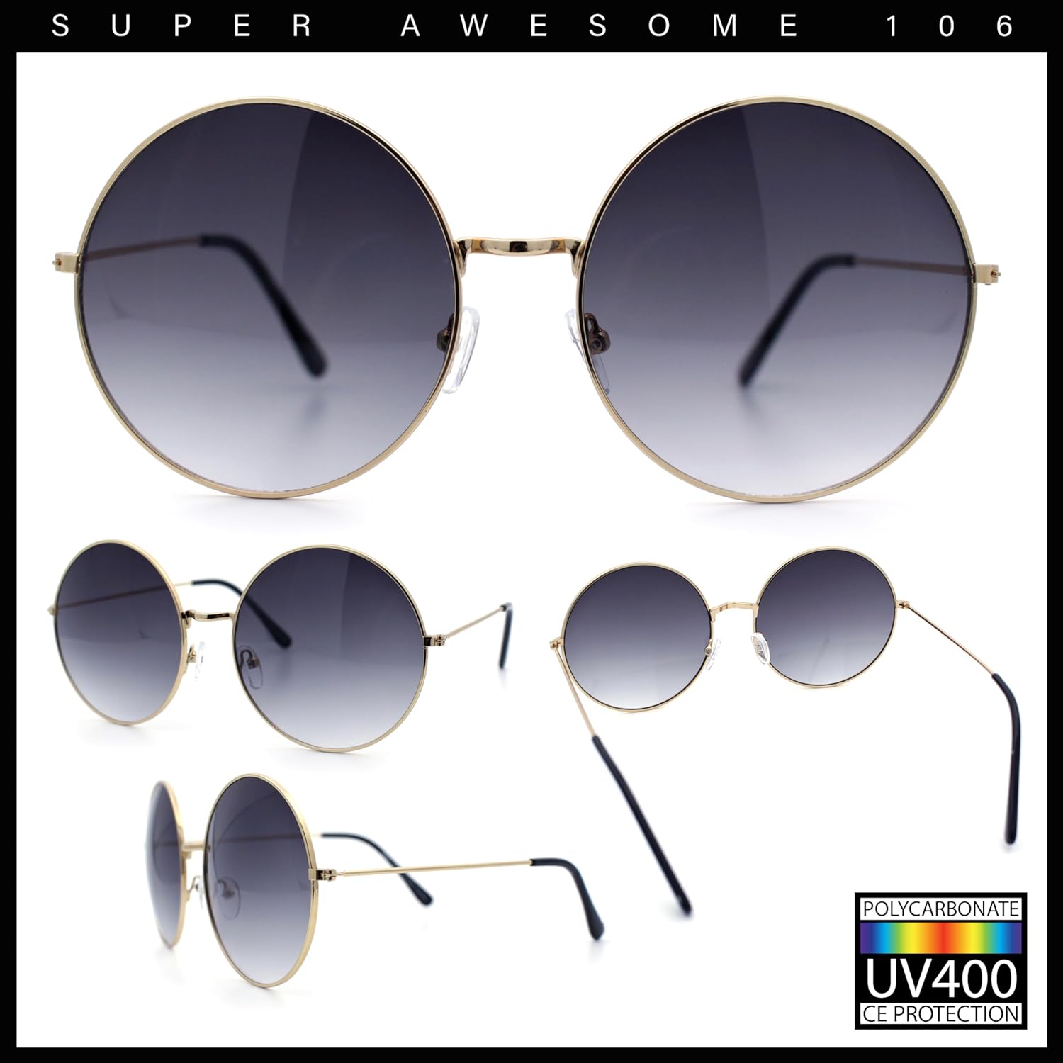 SA106 Classic Oversize Style Hippie Round Circle Lens Sunglasses - Image 3