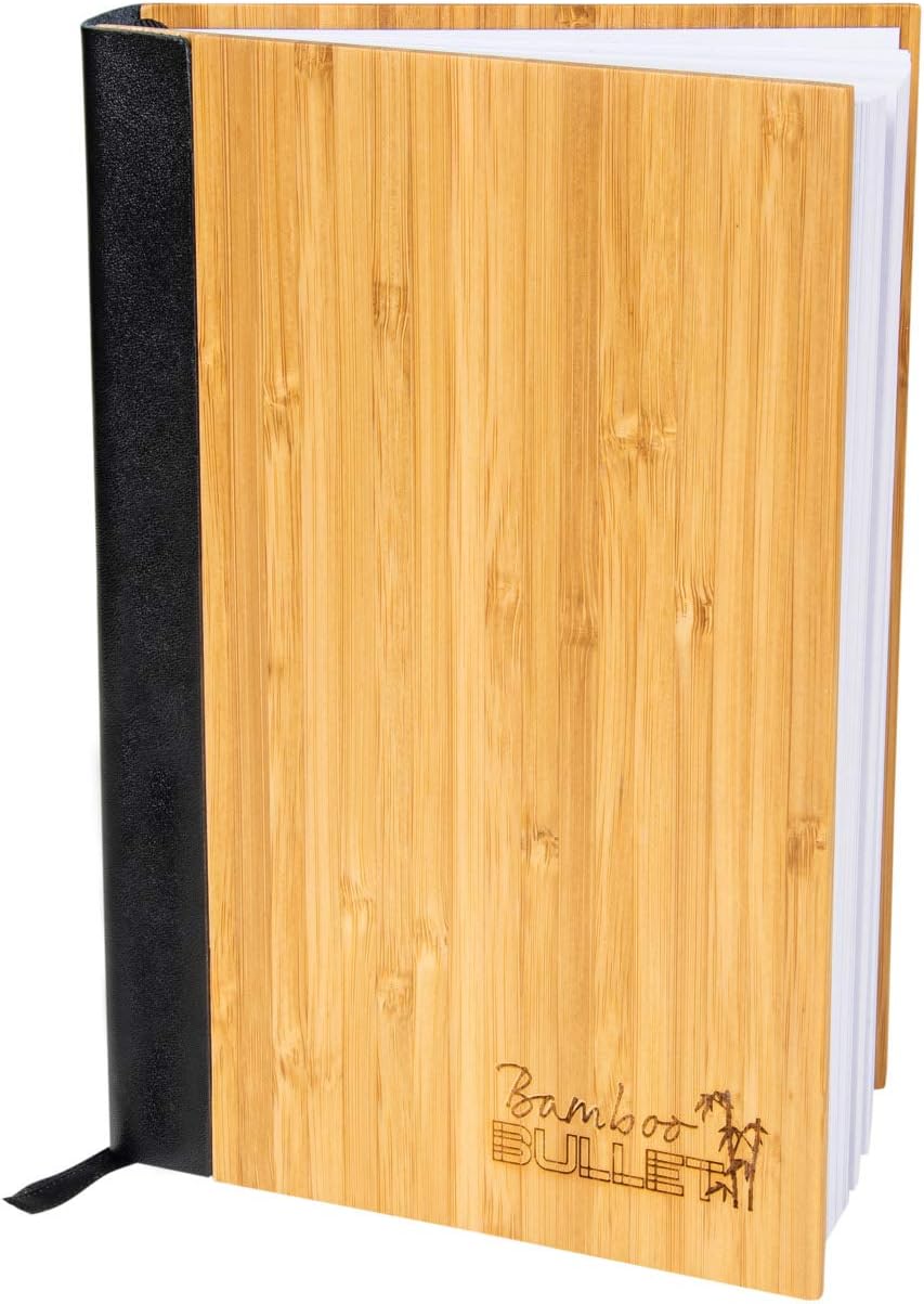 THE BAMBOO BULLET - A5 Dotted Journal Featuring 240 Pages Of Thick 160 GSM Paper! Real Wood Bamboo Cover!