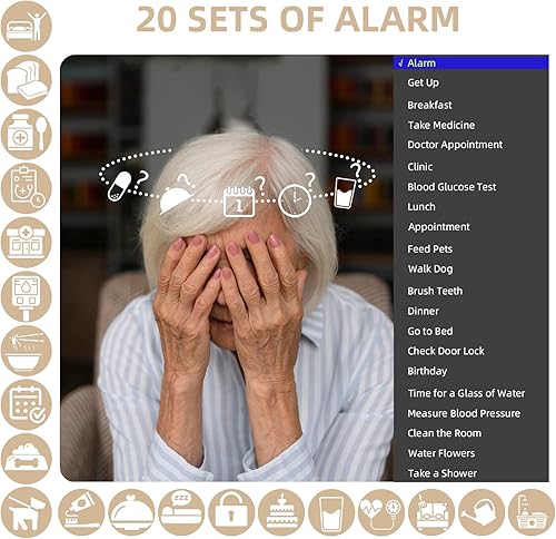 Miniatura 2 de Bgift Reloj despertador digital de 10.1 pulgadas con fecha y día de la semana para personas mayores, 12 alarmas, 20 recordatorios, calendario