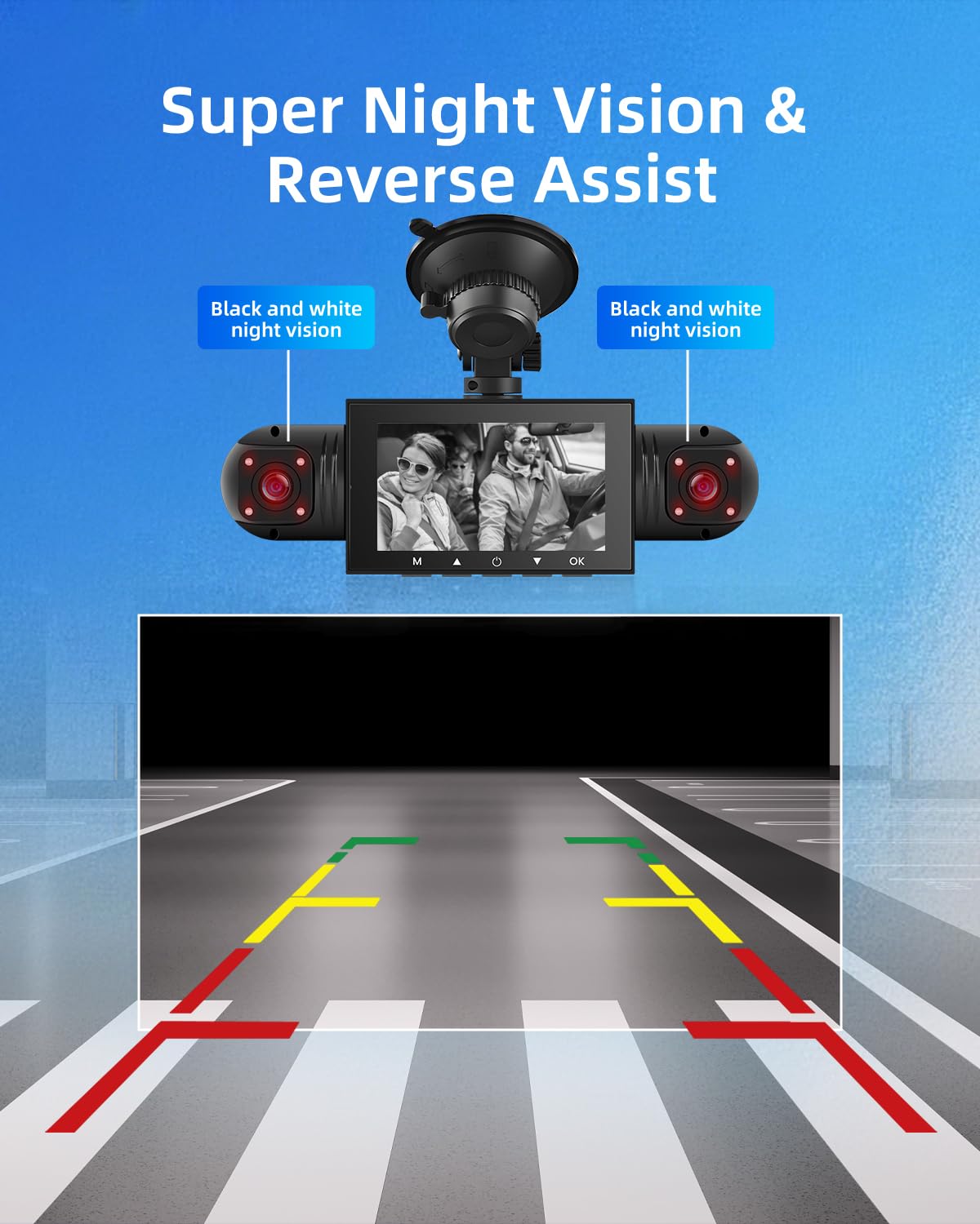 NHOPEEW Dash Cam a 360° a 4 canali per auto - Videocamera da cruscotto 1080P con controllo tramite app Wi-Fi, visione notturna/registrazione in loop/monitoraggio parcheggio/sensore G