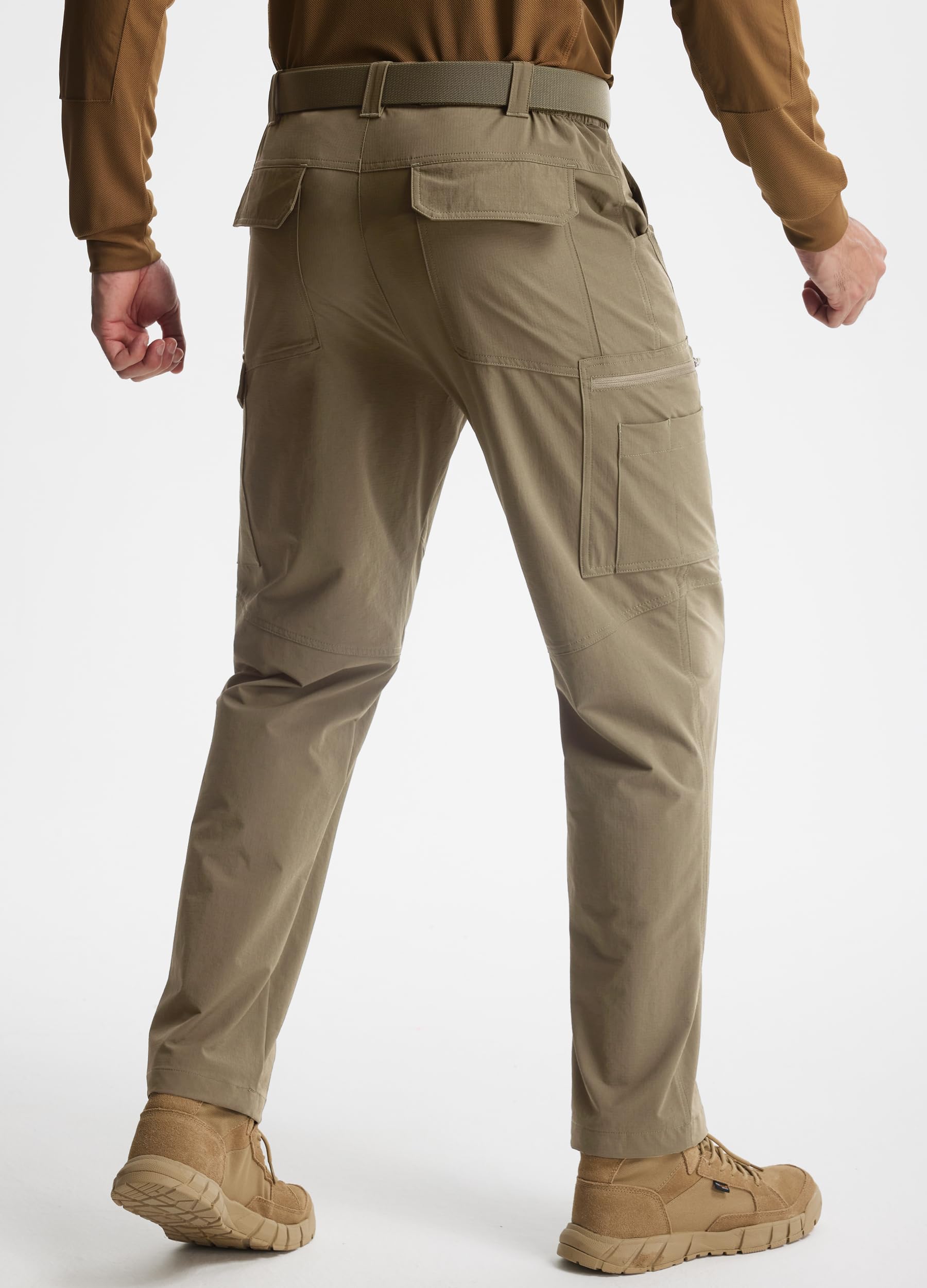 Libin Men's Work Pants Hiking Cargo Pants Water Resistant Stretch Tactical Outdoor Trousers with 9 Pockets, Stone Khaki, 34W x 32L