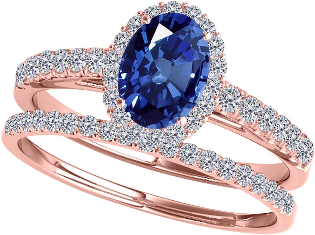 MauliJewels 0.80 Carat Sapphire And Diamond Bridal Set prong 10K Rose Gold