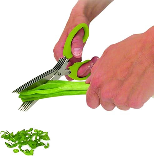 Miniatura 4 de Starfrit Gourmet - Tijeras de hierbas de hoja múltiple - 5 cuchillas dentadas de acero inoxidable - Herramienta de limpieza incluida