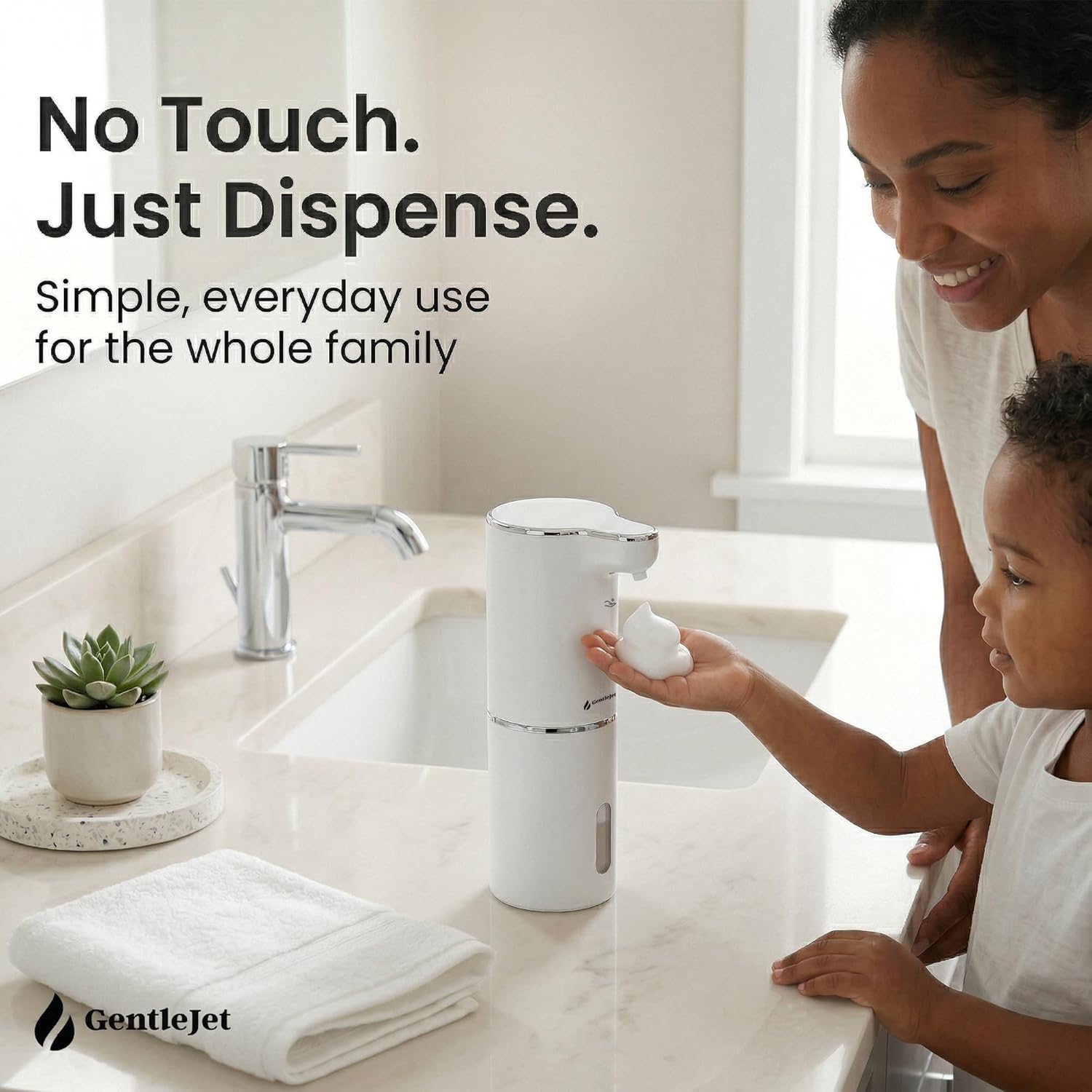 GentleJet JetFoam Automatic Foam Soap Dispenser – Touchless Sensor, USB-C Rechargeable, Adjustable Output, IPX5 Waterproof, 300 ml, Bathroom & Kitchen Countertop