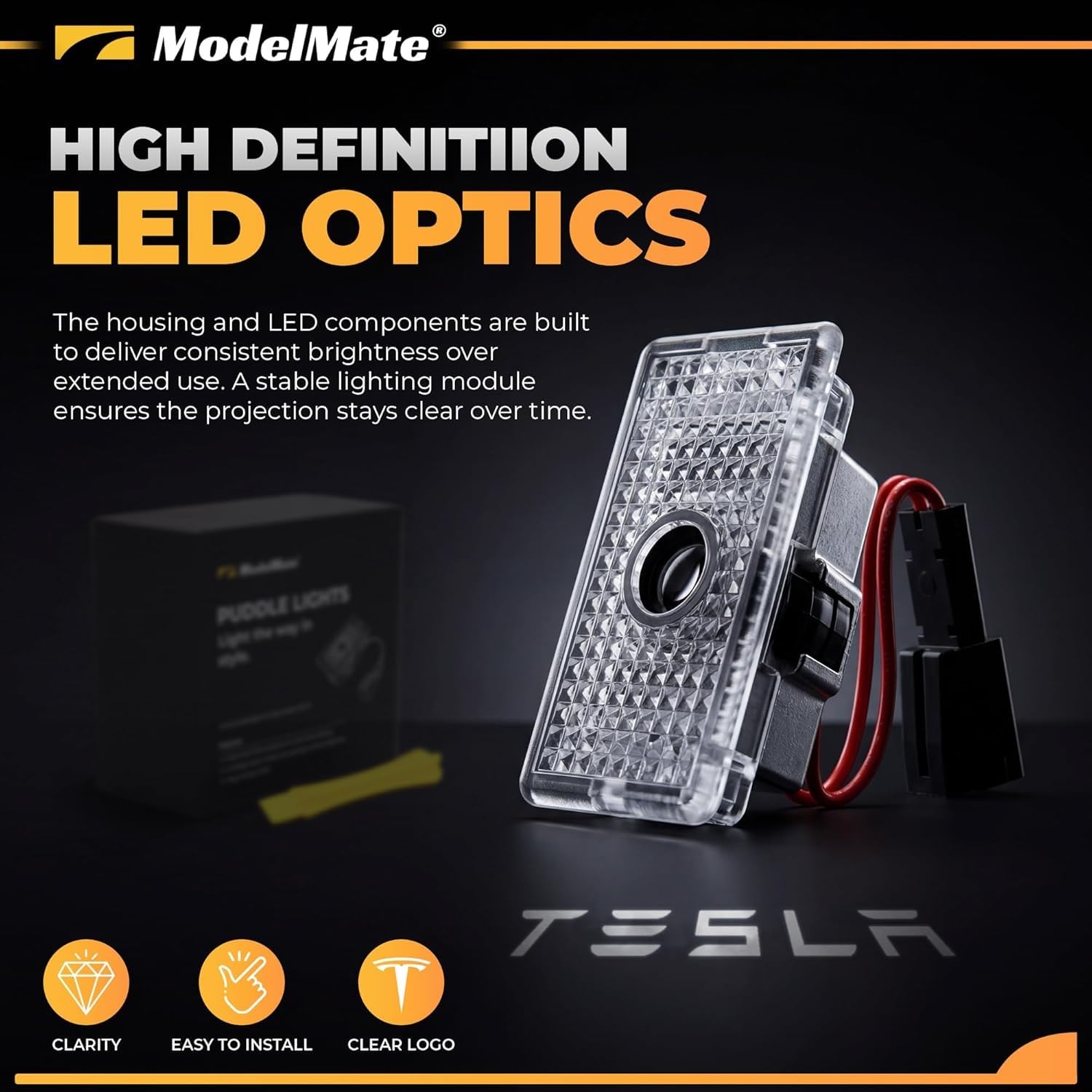 Tesla Logo Puddle Lights for Car Door (4 Pack) HD LED Puddle Lights Compatible with Tesla Model 3, Y, X, S, Premium Tesla Door Logo Projection Lights — view 3