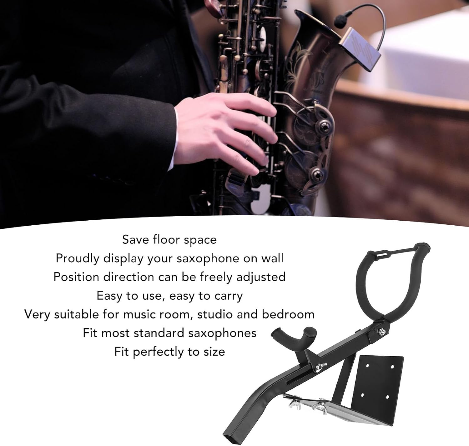 Alto Sax Wall Mount Stand Securely Holds Alto Tenor Saxophone Stylishly Save Room Space with Safe Metal Sponge for Music Room Studio Bedroom