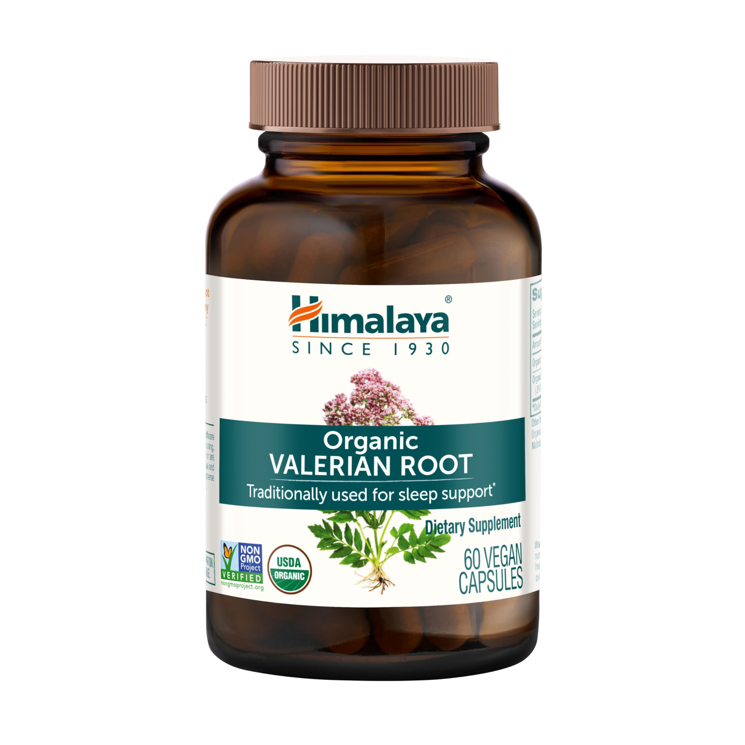 Himalaya Organic Valerian Root, Herbal Sleep Support for Calm Relaxation, USDA Organic, Non-GMO, Vegan, Gluten Free, 1,000 mg, 60 Capsules