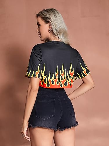 Miniatura 2 de Floerns Camiseta corta de manga corta para mujer, diseño gráfico Y2K