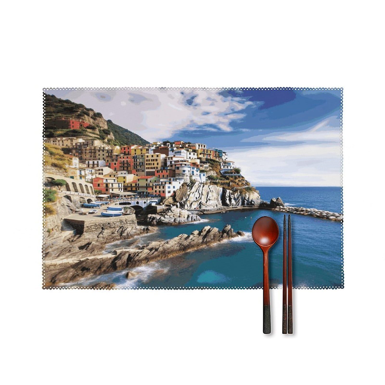 Fekiloot Style Cinque Terre Scenery Placemats Set Of 6,Table Mat