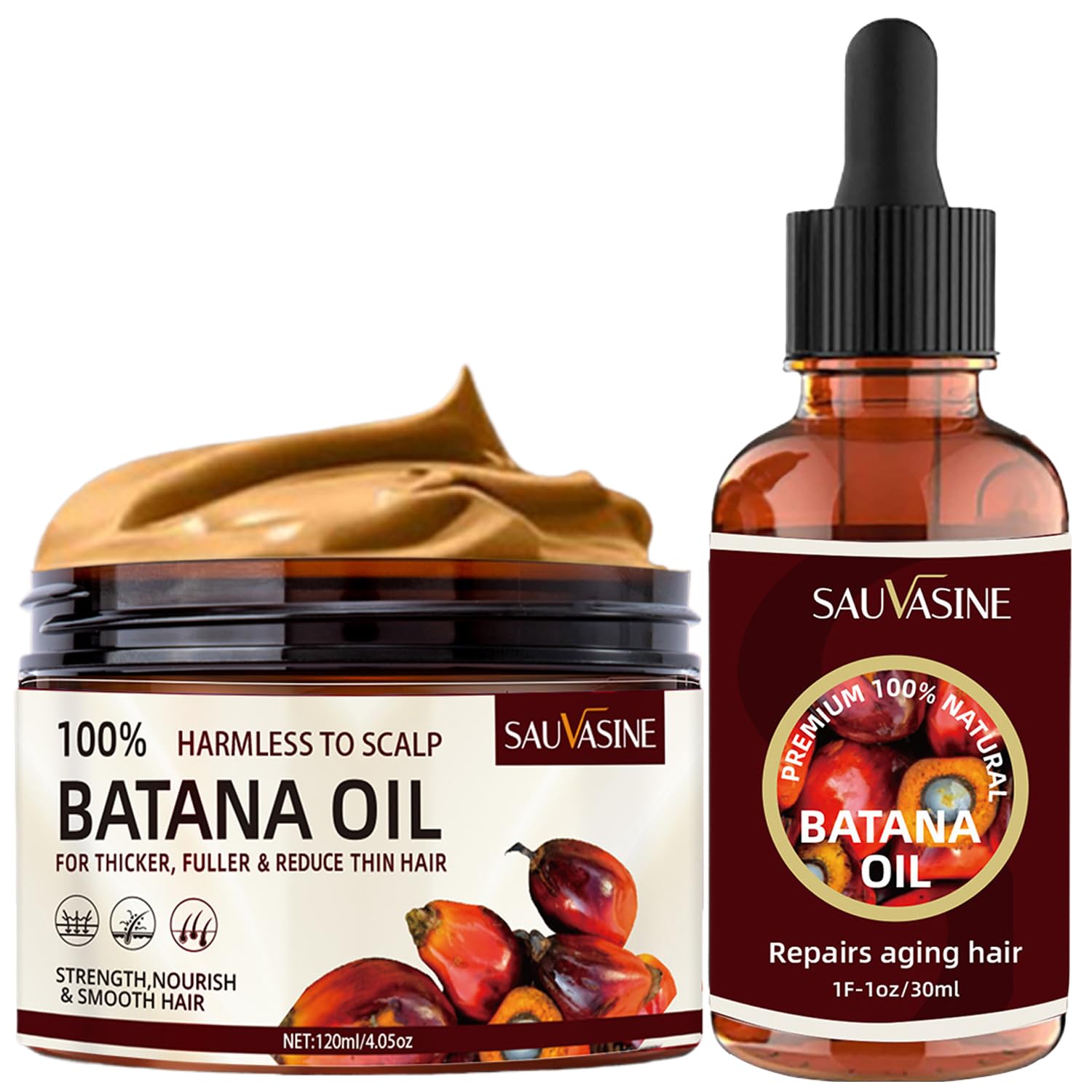 Cappuvini Batana Oil and Conditioner for Hair Growth, (4 oz+1 fl oz) Organico Aceite de Batana para la Caida del Cabello, 100 Percent Pure Organic Batana Oil with Vitamin A, E, Rosemary, Argan Oil