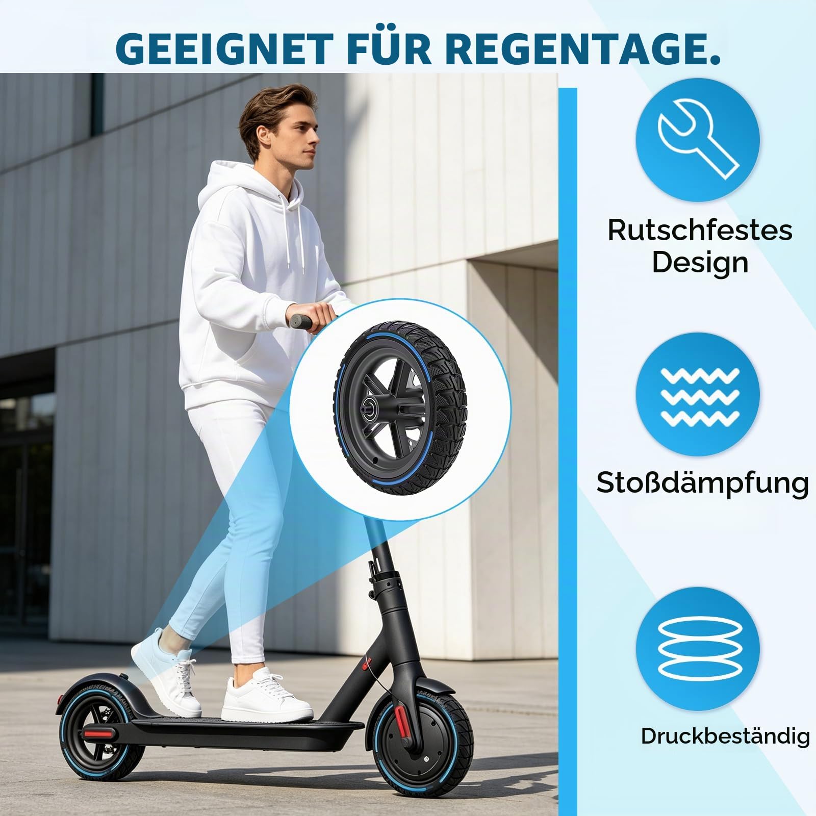 BuyWeek E-Scooter Hinterrad Vollgummireifen mit 120 mm Scheibenbremse für Xiaomi M365 PRO/PRO 2, Explosionssicherer Druckfester Stoßdämpfender Hinterreifen (Nicht für Xiaomi M365, 1S)